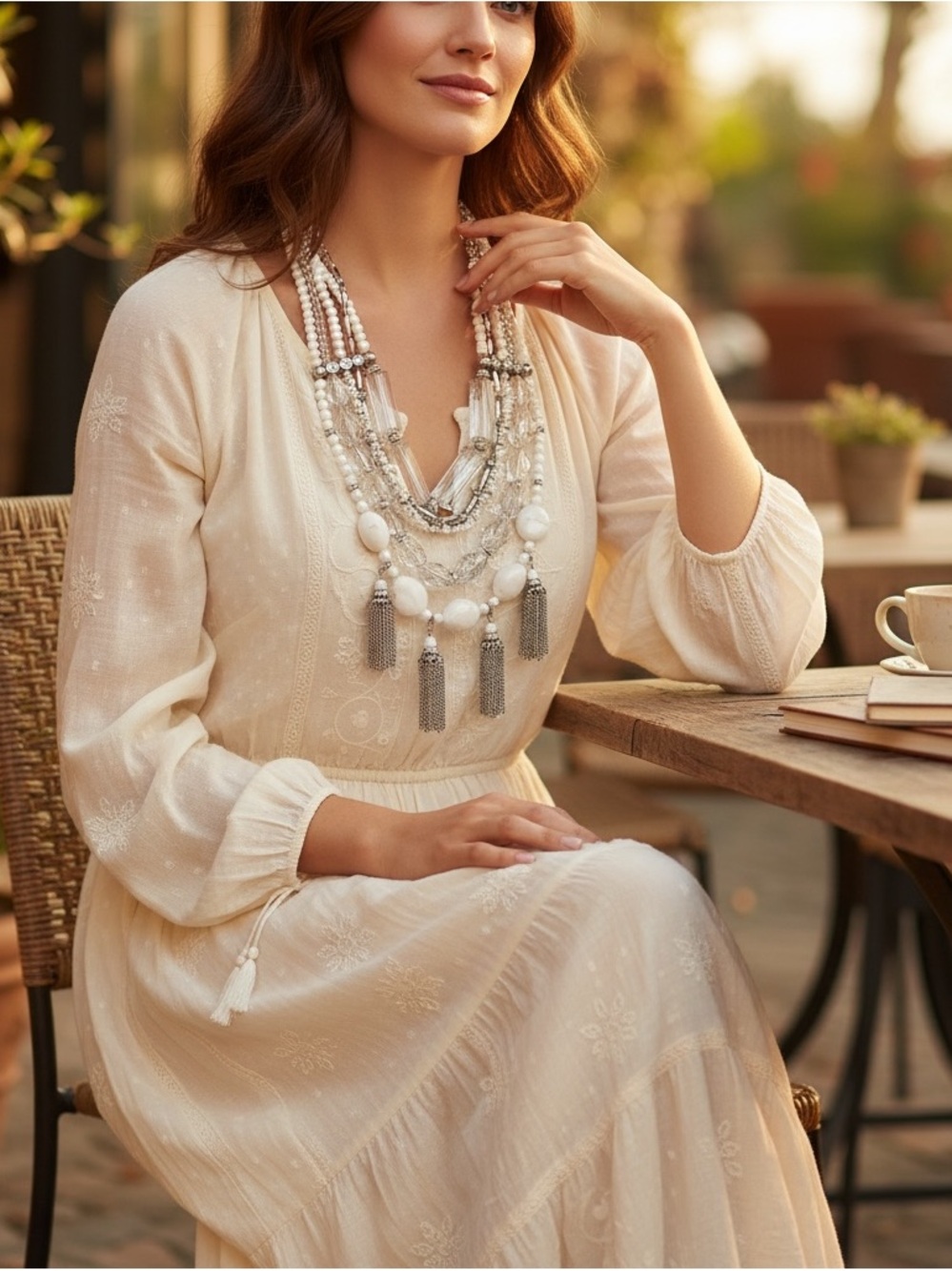 Chico’s Astrid Ott Statement Necklace Crystals White Glass Silver